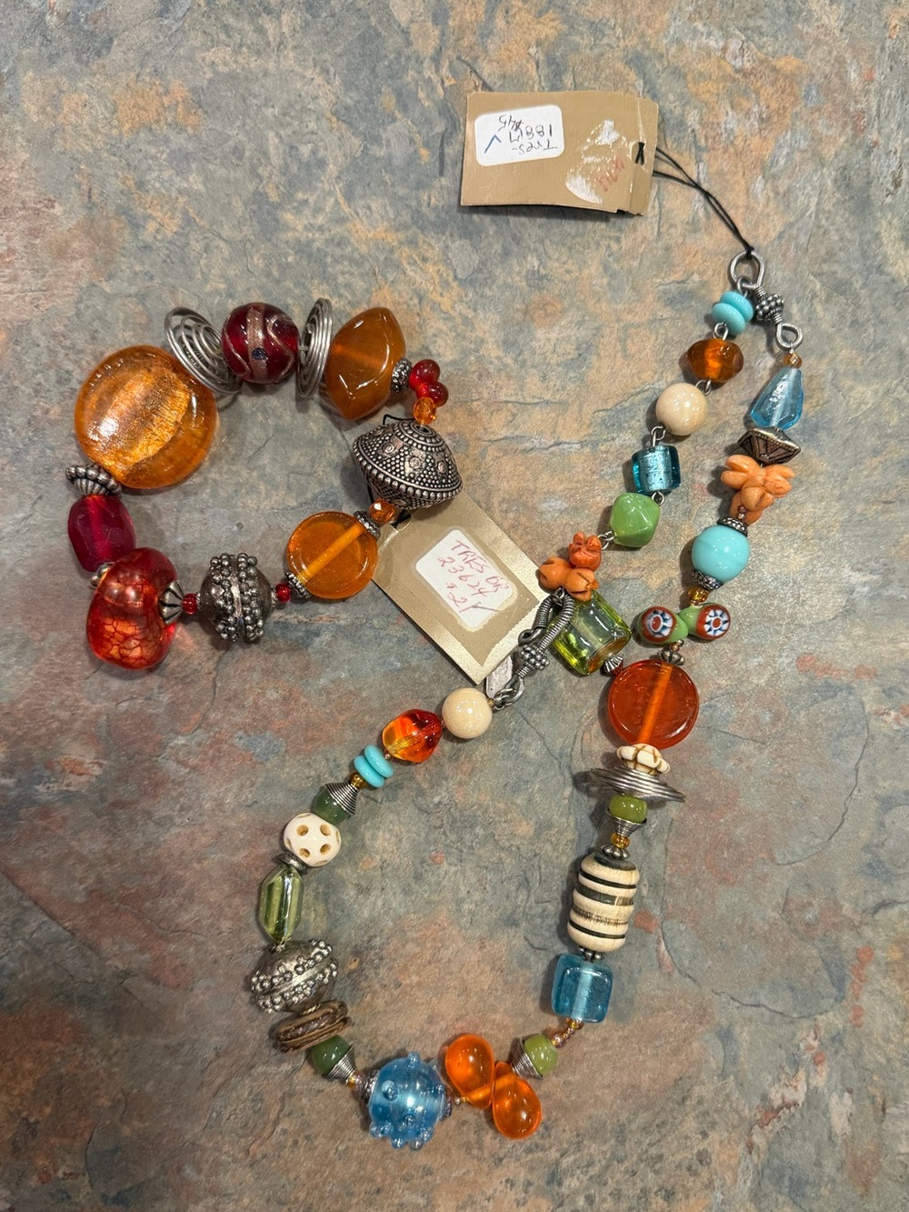 Treska Multicolor Beaded Necklace with Orange & Turquoise Accents